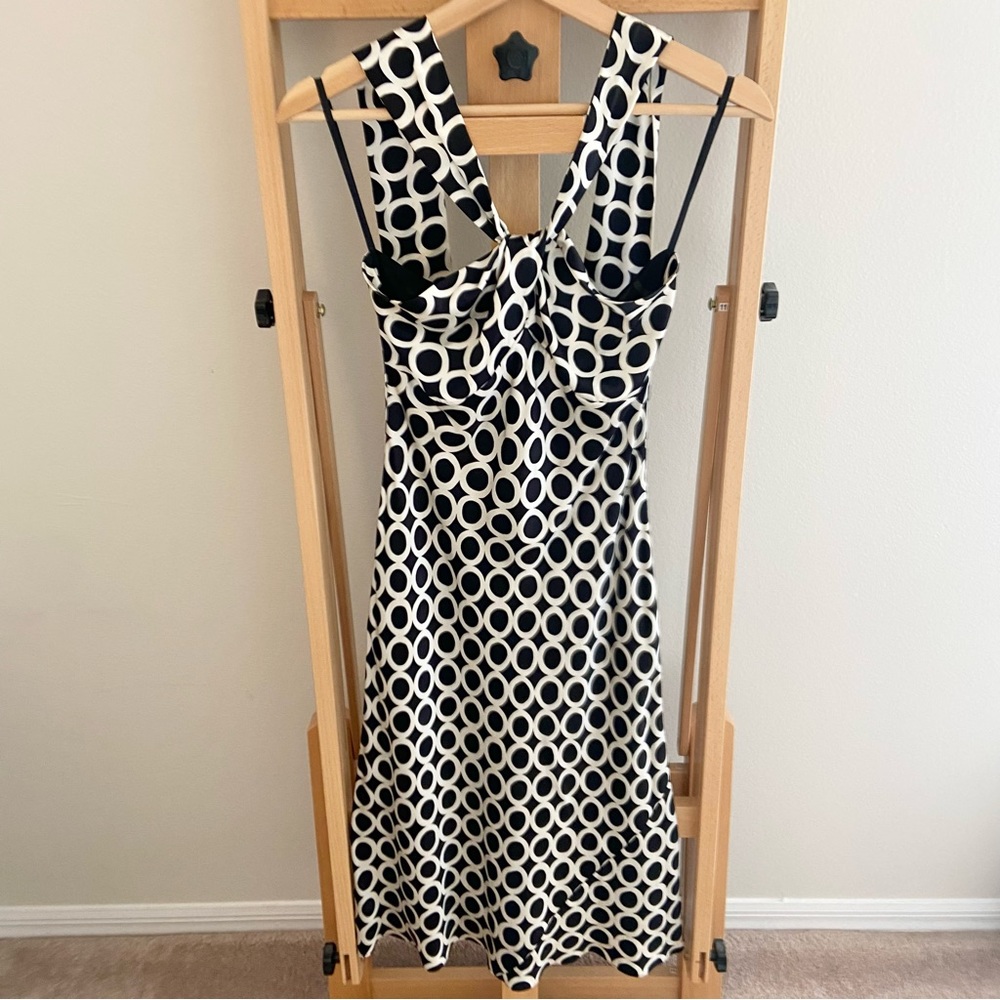 Vintage Y2k Silk Black Geometric Summer Halter Dress